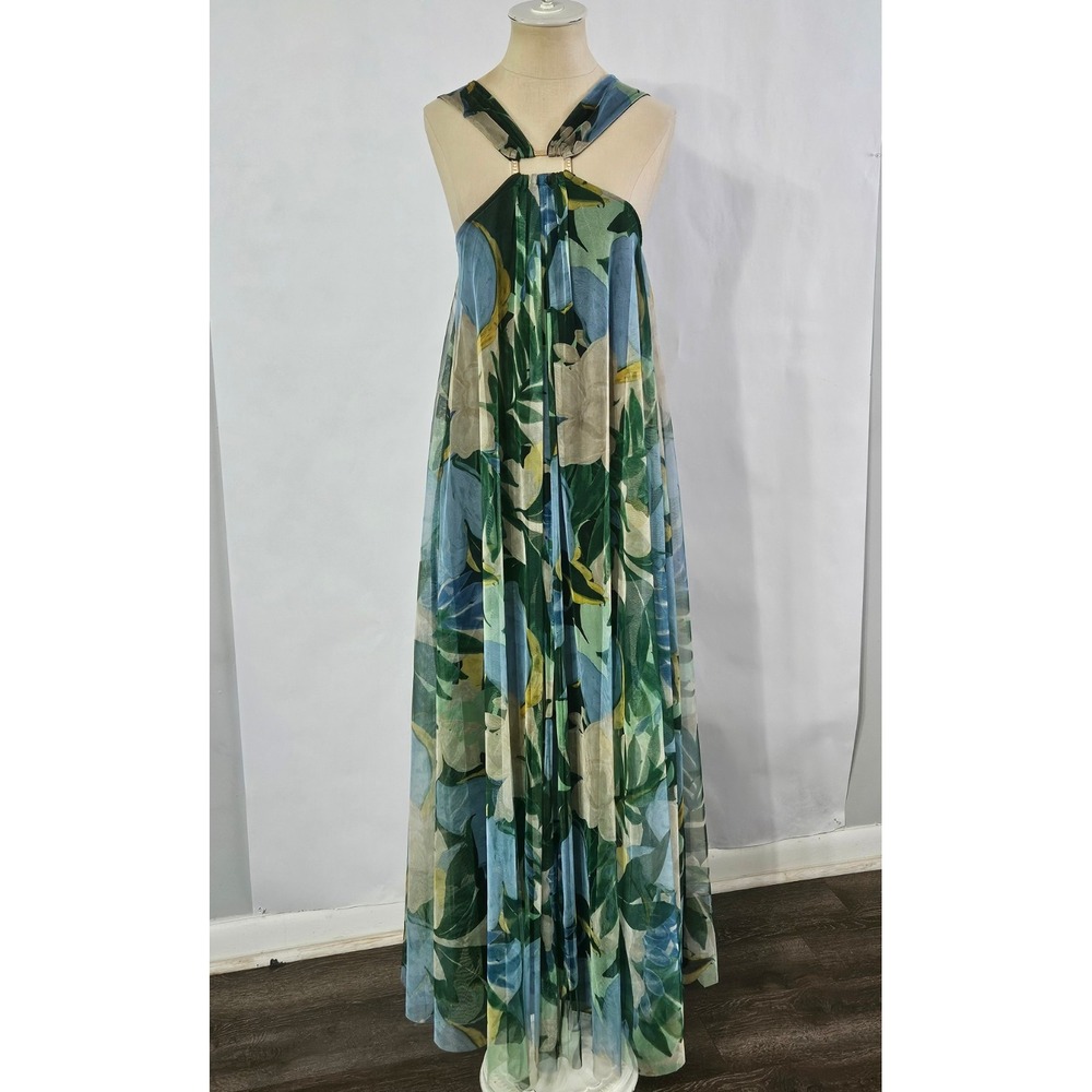 Candalite Blue Floral Mesh Overlay Sleeveless Dress Medium